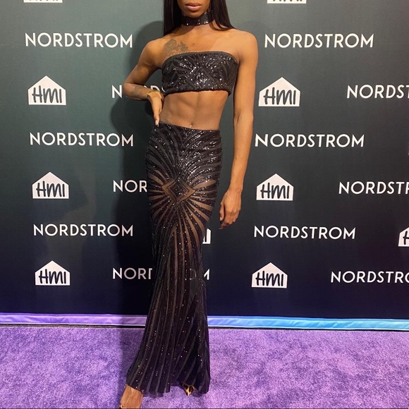 BLACK SEQUIN TOP/SKIRT SET (2 PIECE) - Picture 1 of 4